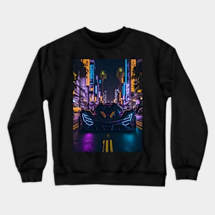 Dark Neon Sports Car in Beach Neon City Crewneck Sweatshirt